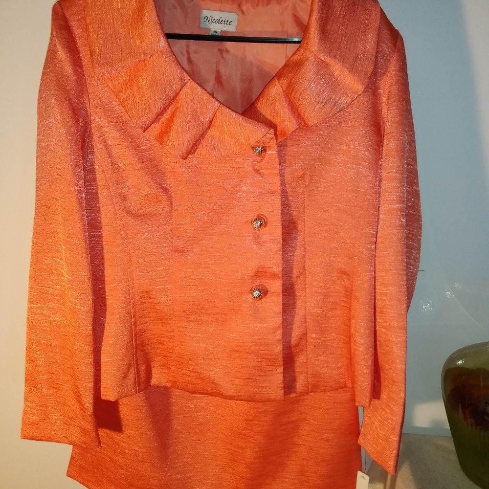 Nicolette orange blazer and skirt